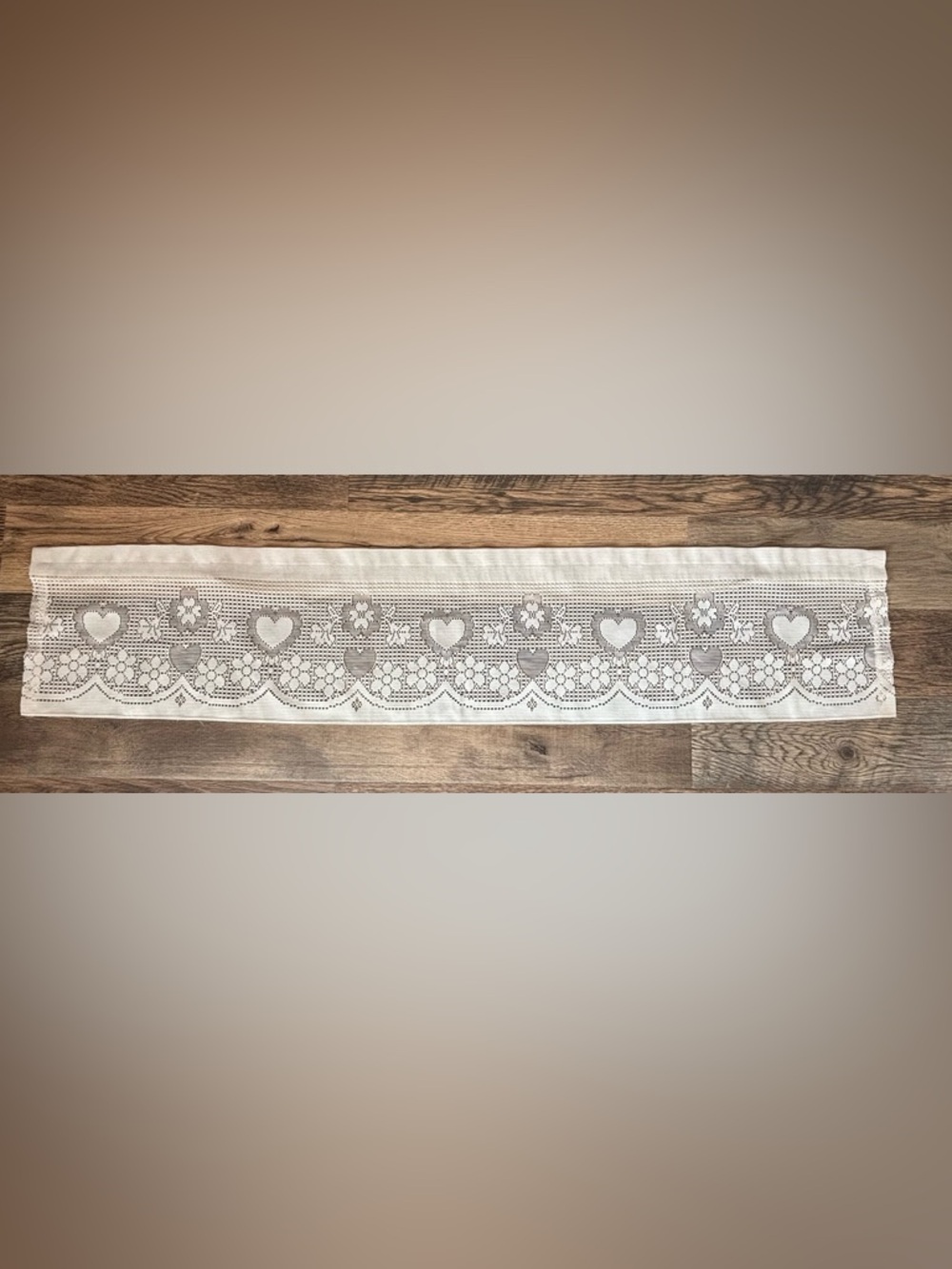 White Lace Valance with Heart and Floral Pattern